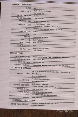 Mayones Duvell Elite 6 Natural Turquoise Burst