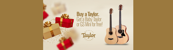 🎸 Taylor’s eindejaarscampagne is er weer: Koop een Taylor en ontvang gratis een Baby Taylor of GS Mini!