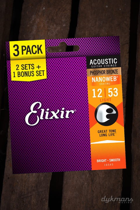 Elixir Nanoweb Acoustic Phosphor Bronze 12-53 3-PACK