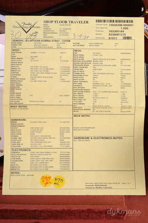 Fender Custom Shop Artisan Korina Strat 3-Color Chocolate Sunburst NOS