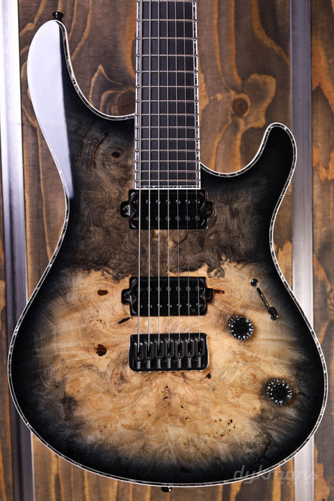 Mayones Regius 7 Buckeye Burl Trans Natural Black Burst Gloss